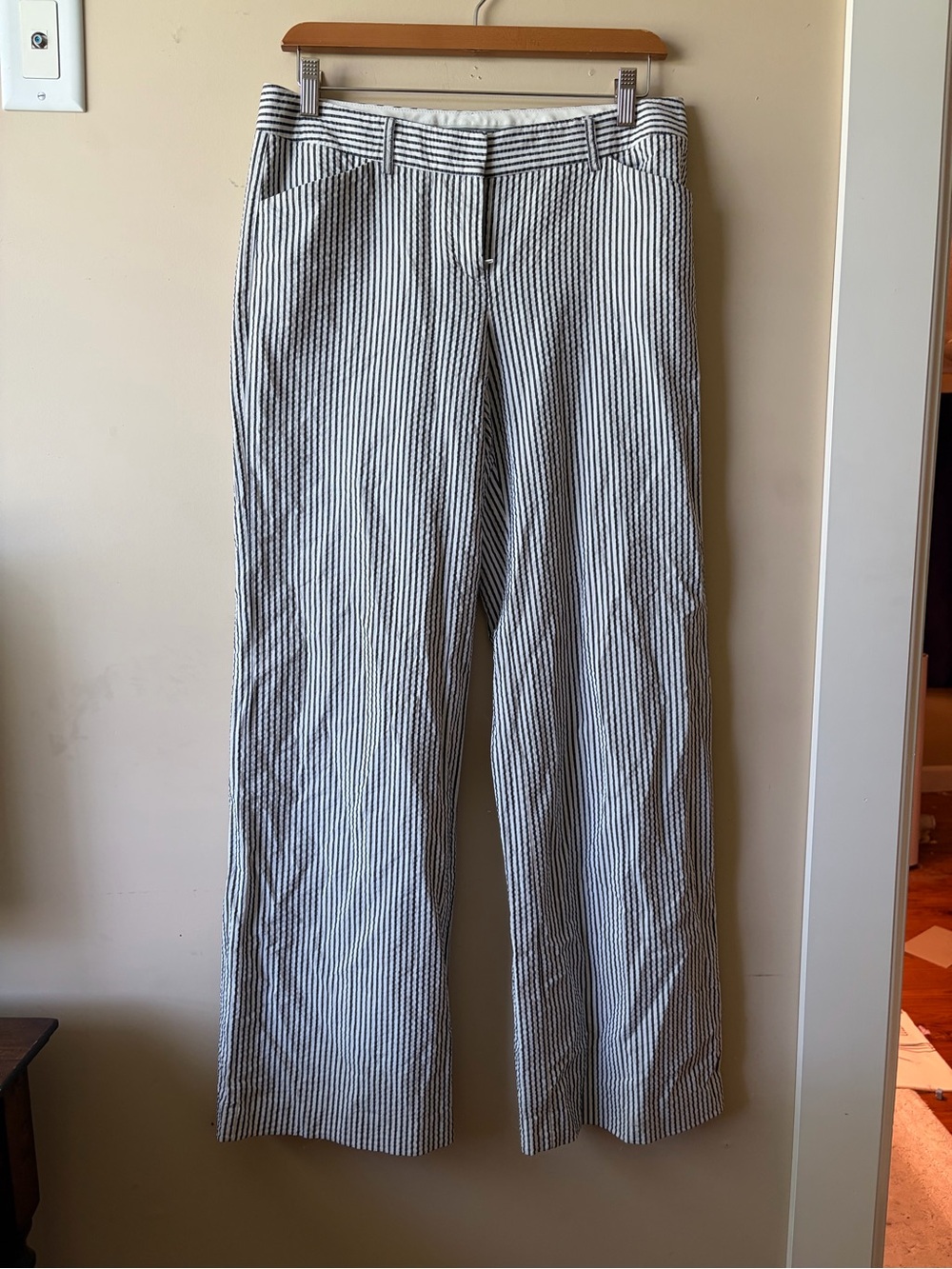 Express Women’s Light Blue and White Striped Editor Pants